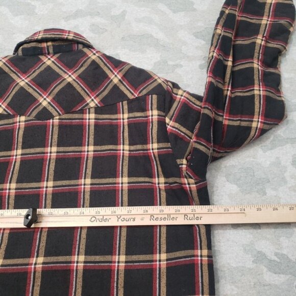 Wrangler Western Shirt Mens Medium Black Flannel Lined Pearl Snap Pockets - Picture 8 of 10